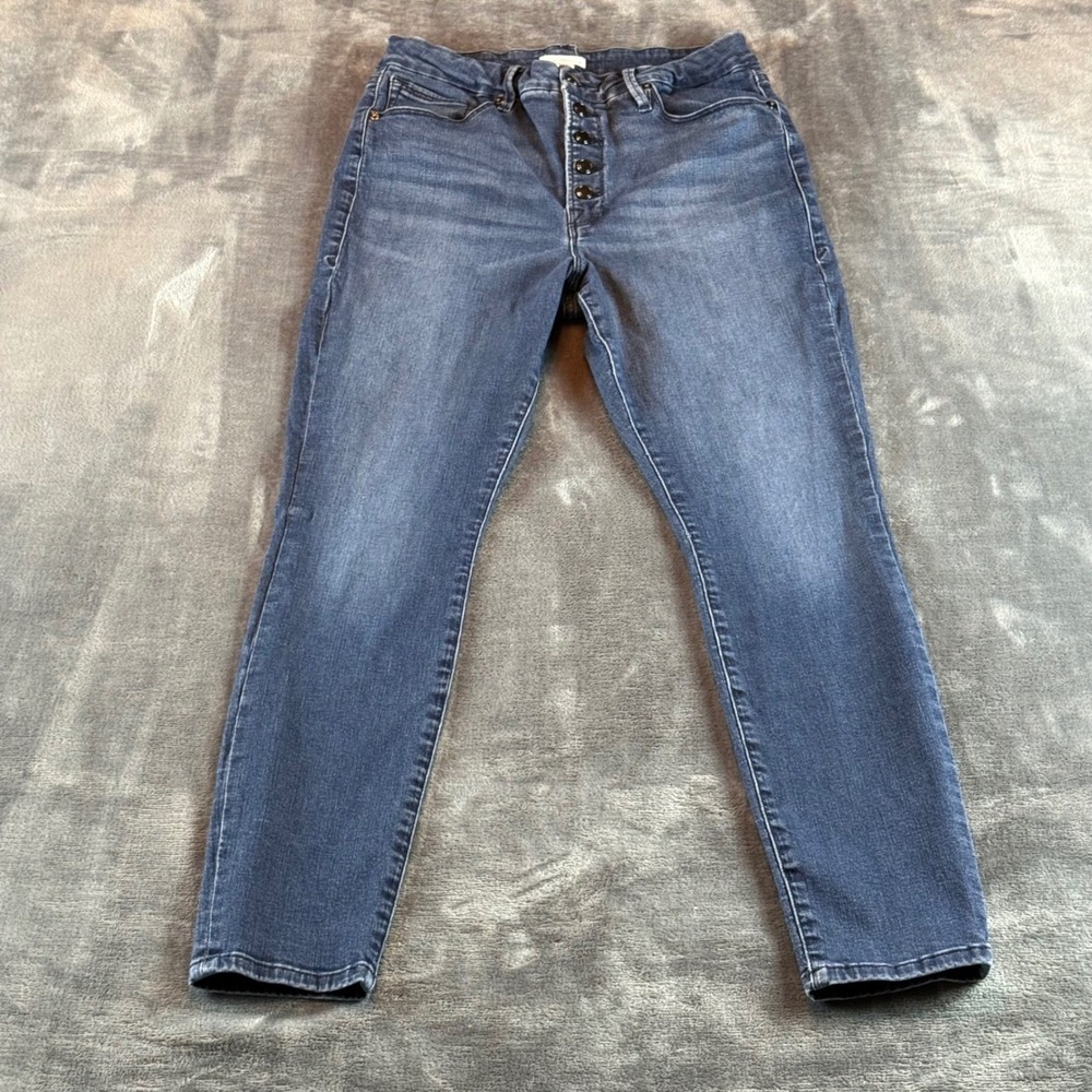 Good‎ American High Rise Skinny Jeans Blue Exposed Button Fly 12/31 GLEG160T